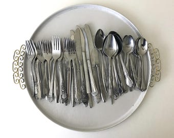 Vintage Mismatched Stainless Steel Flatware Set: Midcentury Utensil Service for 10 (50 Pieces)
