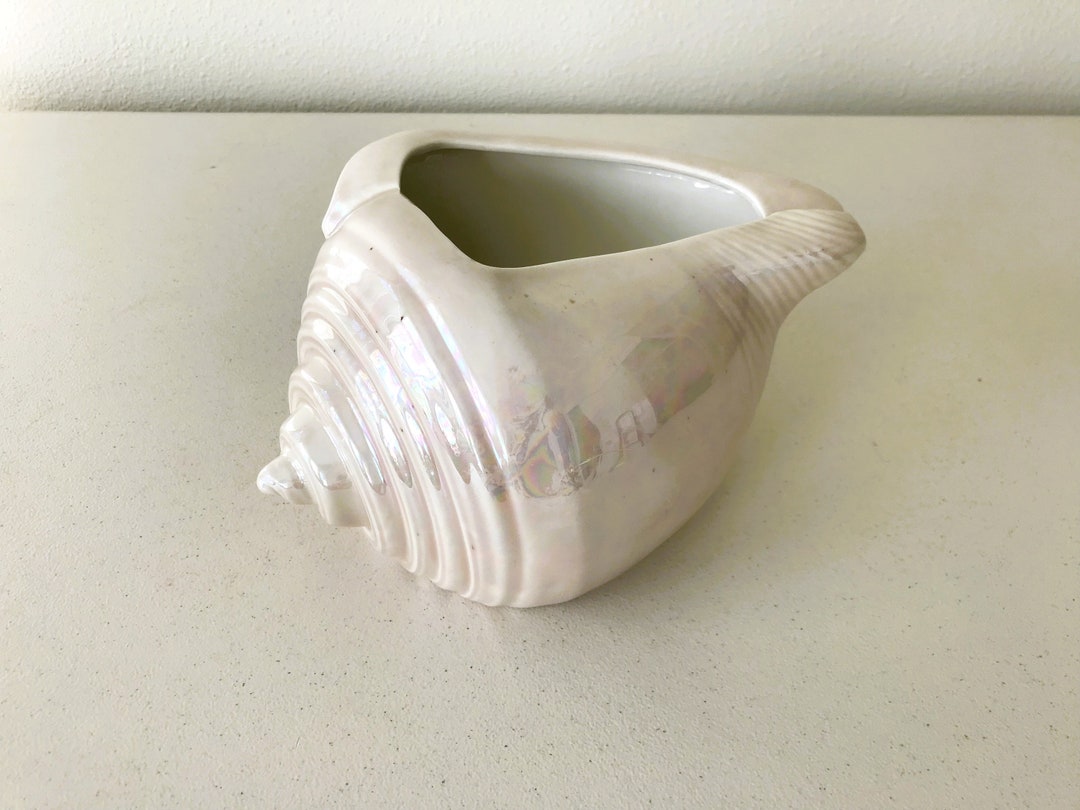 Vintage Shell Planter - Ceramic Iridescent Conch Seashell Plant Pot - Etsy