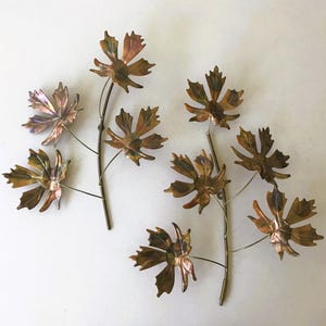Vintage Brass Leaves Wall Hanging: Rustic Copper Autumn Decor, Set of Two