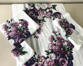 Vintage Bill Blass "Aline" Towel Set - Purple Floral, Set of 6
