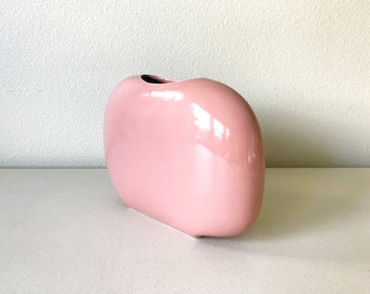 Vintage 80s Postmodern Vase - CMC Japan Pink Mauve Rounded Narrow Ceramic