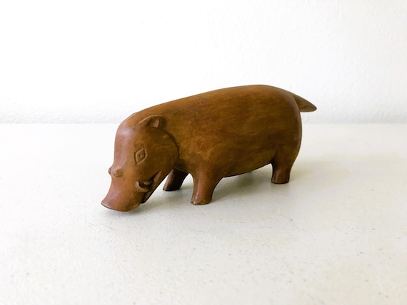Vintage Warthog Carved Wood Folk Art Small Sculpture