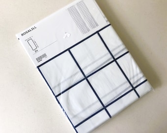 Ikea Curtains - NEW "Rosalill" 80s-Inspired Navy Blue White Grid Large Panels - Set of Two