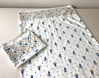 Vintage Scandi-Style Tulip Print Sheet Set - Queen Sears Perma-Prest, Set of 4