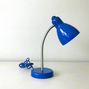 Vintage Gooseneck Lamp - Blue & Silver Metal Industrial Gooseneck Lamp - Adjustable Desk Lamp - Working Table Lamp