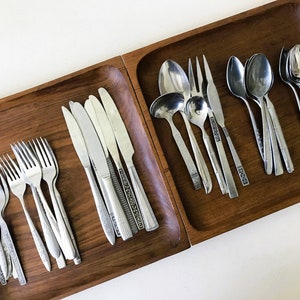 Vintage MCM Midcentury Mixed Mix-n-Match Stainless Steel Dining Dinner Set of 35 - Service for 6 with Serving Utensils