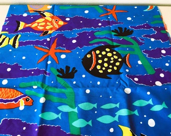 Vintage Beachy Underwater Coastal Ocean Scene Fabric - Designed by Australian Artist Ken Done - 3 yards