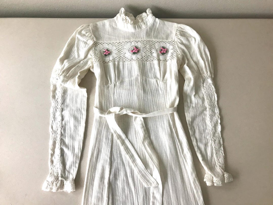 Vintage Lisa Jo Boho Maxi Dress: Cotton Lace With Tie Waist, Size Small - Etsy