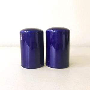 Vintage Salt & Pepper Shaker Set - Cobalt Blue Ceramic 4.5&quot; Tall Column Shakers