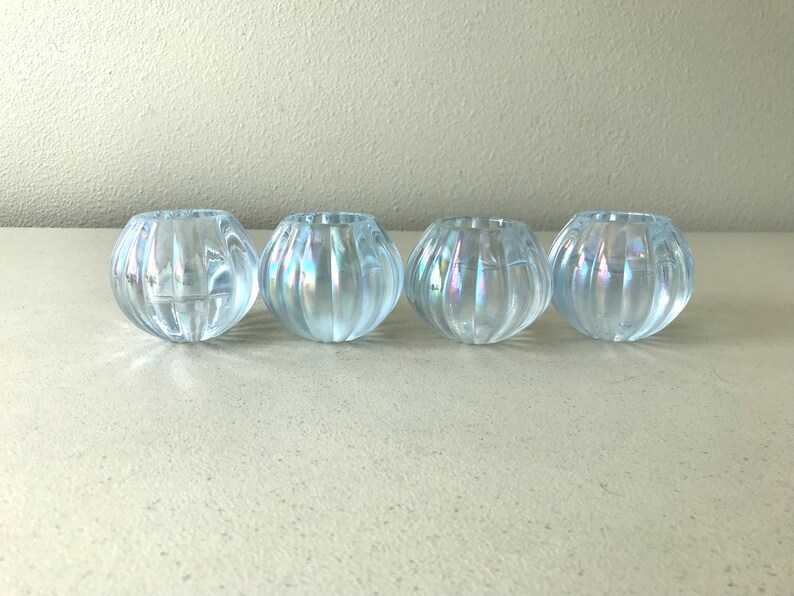 Vintage Iridescent Glass Candle Holders: Scallop Reversible Votive Candlesticks, Set of 4 image 5