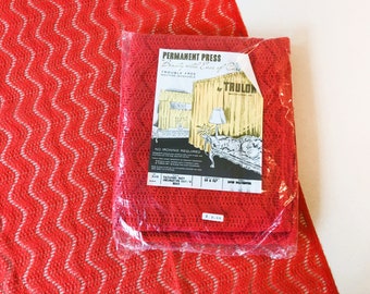 Vintage Red Curtains - NEW Red Mesh Net Trulon Curtain Set - Lacy Red Sheer 29" x 63" Curtains - Set of 2
