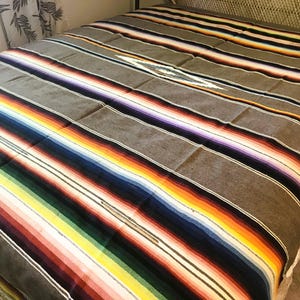 Vintage Mexican Saltillo Blanket: Large Taupe Wool Serape - Rustic Cabin Decor