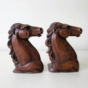 Vintage Syroco Carved Wood Horse Equestrian Farm Ranch Western Bookends - Set of Two