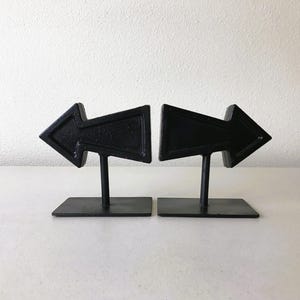 Metal ARROW Bookends - Industrial Minimalist Heavy Black Bookends Book Holders - Set of Two
