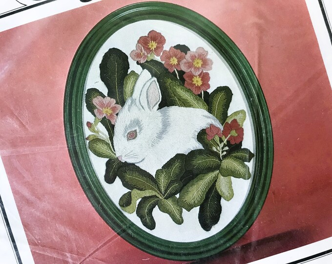 Kit De Broderie Vintage Cathy Needlecraft – April Showers, Motif Lapin