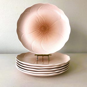 Vintage Mikasa Amaryllis Dinner Plates: Peachy Pink Floral, Set of 6