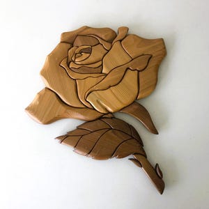 Vintage Wood Intarsia - Rose Original Mosaic Signed Wall Hanging