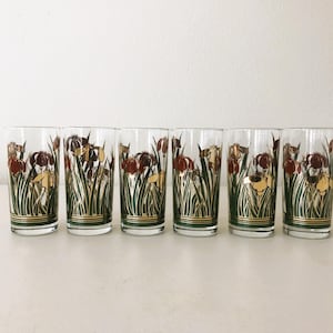 Vintage Culver Glasses - Gold & Cinnabar Iris Highball Tumblers Glasses - Set of Six - MINT Condition!