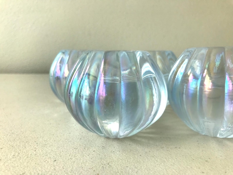 Vintage Iridescent Glass Candle Holders: Scallop Reversible Votive Candlesticks, Set of 4 image 8