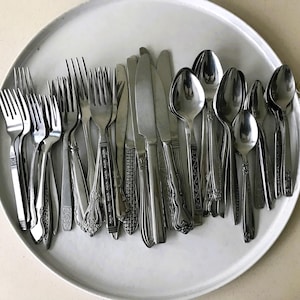 Midcentury Mismatched Stainless Steel Flatware Set - Service for 8 (40 Pieces)