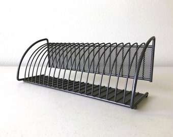 Vintage Mesh Metal Minimalist Industrial Charcoal Grey CD Holder Storage