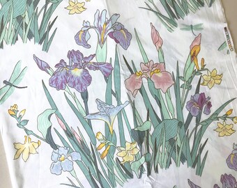 Vintage Cyrus Clark Irises Fabric: 80s Pastel Floral Upholstery, 4.2 Yards