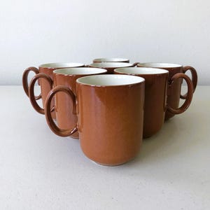 Denby Paprika Mugs - Denby Langley Ceramic &quot;Fire&quot; Stoneware Mug Set - Discontinued Fire Beaker Mug - Made in England Set of 7