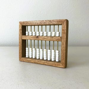 Vintage Wood Beaded Abacus - Wood with White Beads Abacus - Beaded Abacus Sculpture Art Piece