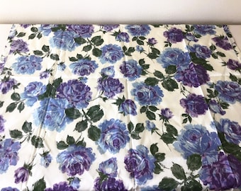 Vintage Romantic ROSES Big Floral Blue & Purple Curtains with Mesh Liner - Set of Two Panels