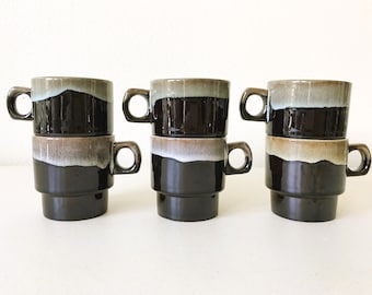 Vintage Stackable Otagiri Ceramic Mugs - Set of 6, Made in Japan