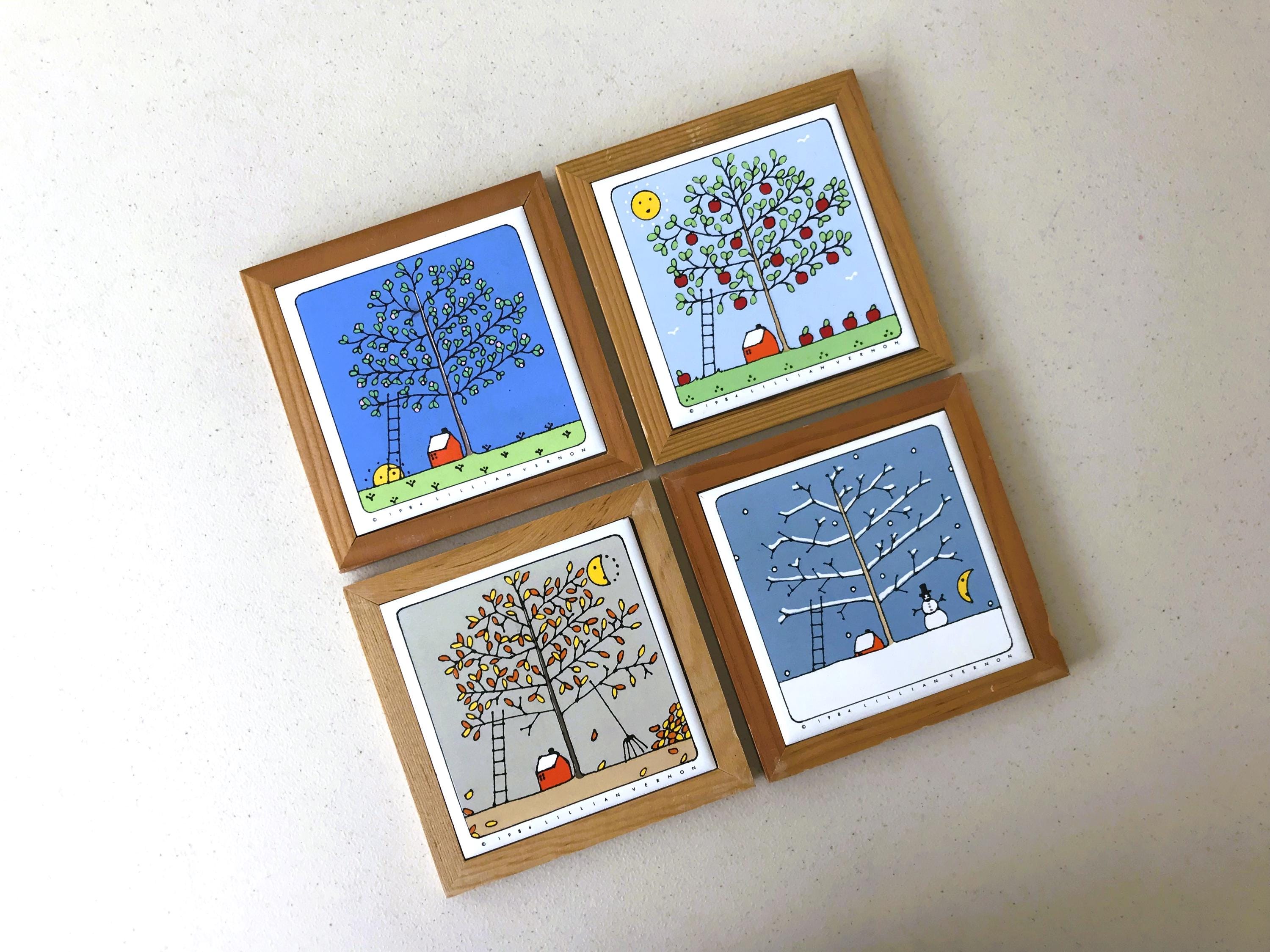 Vintage Lillian Vernon Seasonal Tiles: Spring & Fall Ceramic Wall