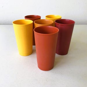 Vintage Plastic Tumblers - Tupperware Autumn-Colored Plastic Stacking Cups - Set of 6