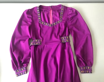 Vintage Mod Magenta Maxi Dress - Handmade Festival Style, Size Small