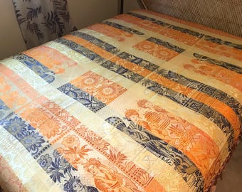 Vintage Brocade Italian Bedspread - Woven Damask 68x88 Bedspread, Made in Italy