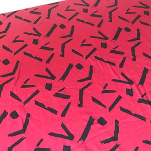 Vintage 80s Fabric - Deep Pink & Black Abstract Geometric Shimmering Apparel Fabric - 4.8 yards