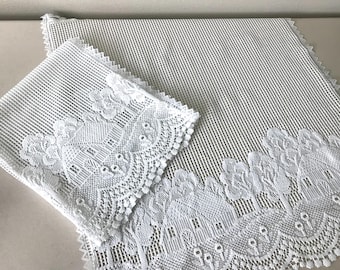 Vintage White Lace Sheer 28x36 Curtain Panels: Farmhouse Cottage Style, Set of 2