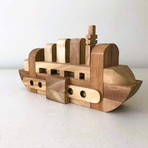 Vintage Wooden Boat Puzzle - Nautical Ship Dimensional Puzzle - Wooden Boat Sculpture - Handmade Original Art Object