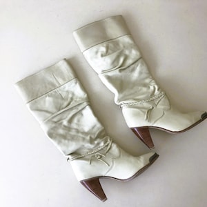 Vintage Zodiac Leather Boots - Western Tall Boots with 3&quot; Heel - Fall Leather Knee-High Boots - Size 6.5M