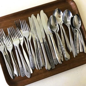 Vintage Silverware Set - Midcentury Mixed Mix-n-Match Mismatched Flatware - Vintage Mismatched Flatware - COMPLETE SET of 35 - Service for 6