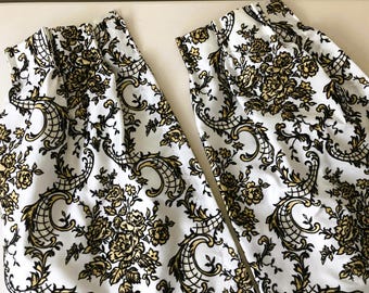 Vintage Spanish Gothic Glam Shimmering FLOCKED Velvet Roses Pinch Pleat Curtains  - Set of Two Panels