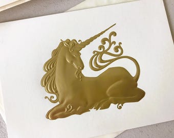 Vintage Gold Foil Unicorn Greeting Cards, Set of 12