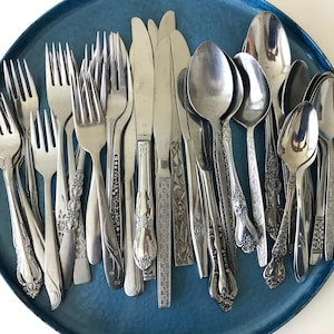 Midcentury Mismatched Stainless Steel Flatware Set - Service for 8 (40 Pieces)