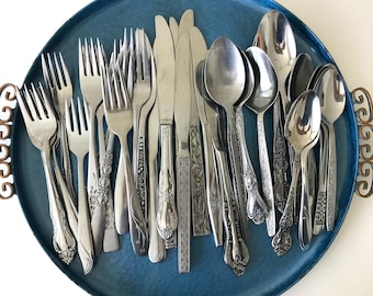 Midcentury Mismatched Stainless Steel Flatware Set - Service for 8 (40 Pieces)