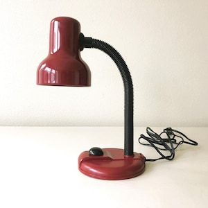 Vintage Gooseneck Lamp - Burgundy Metal Industrial Gooseneck Lamp - Adjustable Working Desk Lamp