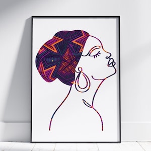 Black Woman Portrait Line Drawing, African American Woman Line Art, Art Print, Afro Woman, Minimalist Printable Wall Art, DIGITAL Art Print