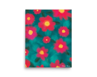 Colorful-Abstract daisy oil pastel Flower Art print, colorful flowerful art print, Teal and Red