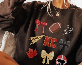 Kansas City Football Sweatshirt Coquette Bow Gift-Football Fan KC Football Fall in Kansas City Superbowl Champs Sweatshirt for her