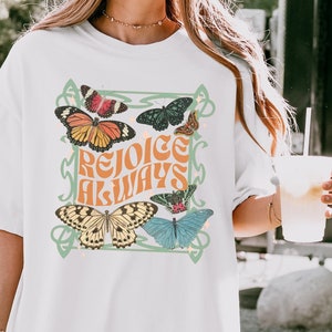 Rejoice Always Shirt Gift Boho Christian Shirts Christian TShirts Bible Verse Shirt Trendy Christians T Shirts Jesus Apparel Faith Based