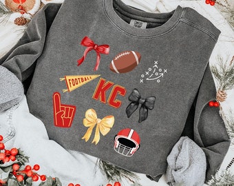 Kansas City Football Sweatshirt Coquette Bow Gift-Football Fan KC Football Fall in Kansas City Superbowl Champs Sweatshirt for her