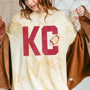 KC Football Tshirt Tie Dye Tee Comfort Colors Kansas City Football Gift for Football Fan KC Faded Tee Unisex Football Gift Stylish